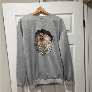 Gray Embellished Santa Crewneck Sweatshirt